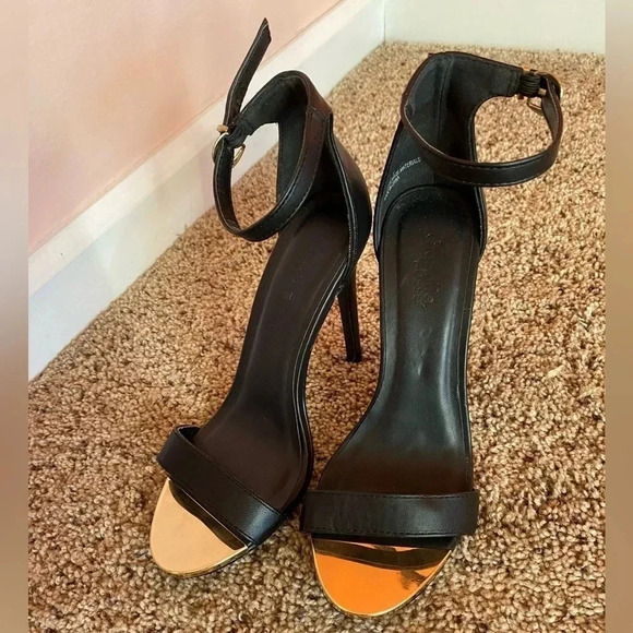 Charlotte Russe Ankle Strap High Heel black with gold toe tip size 6 with - Picture 7 of 8
